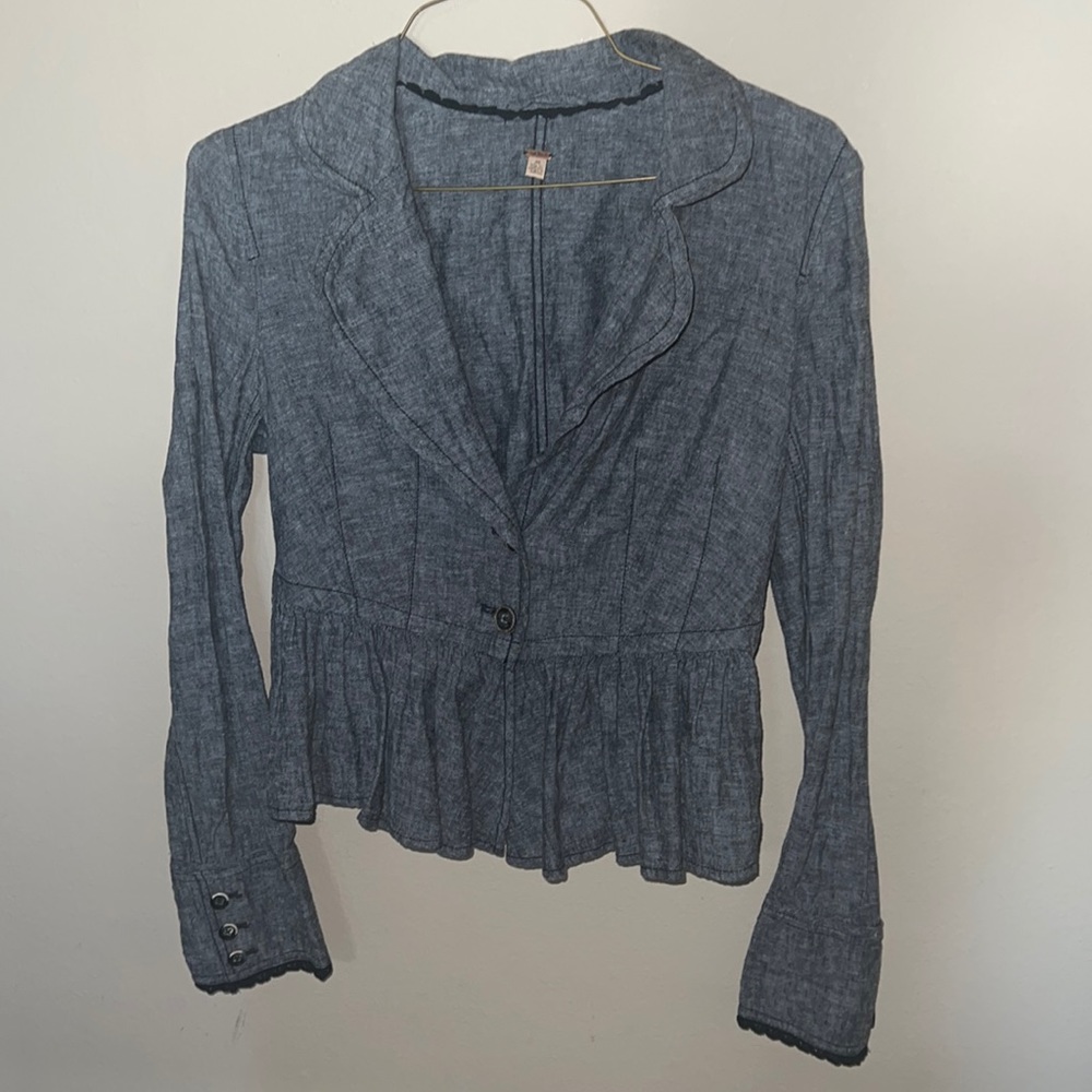 Free People linen ruffle jacket size medium in gray